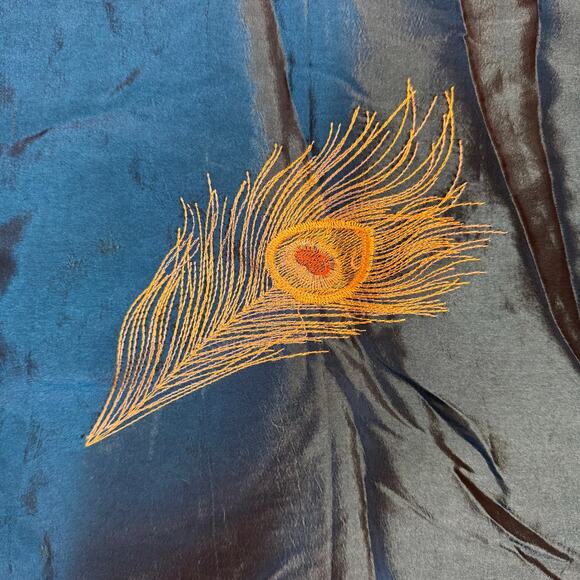 Pier 1 Imports Teal Blue Peacock Feather Curtain Panel Embroidered Lined 54x84 - Picture 4 of 8